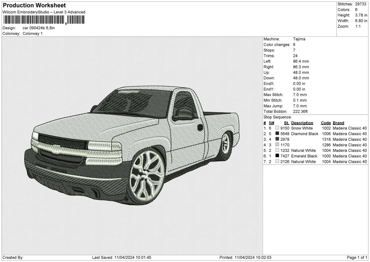 Car 090424b Embroidery File 6 size
