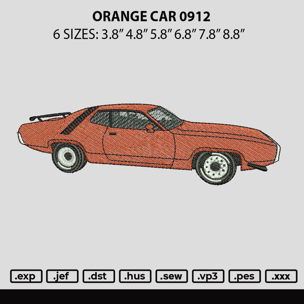 Orange Car 0912 Embroidery File 6 sizes