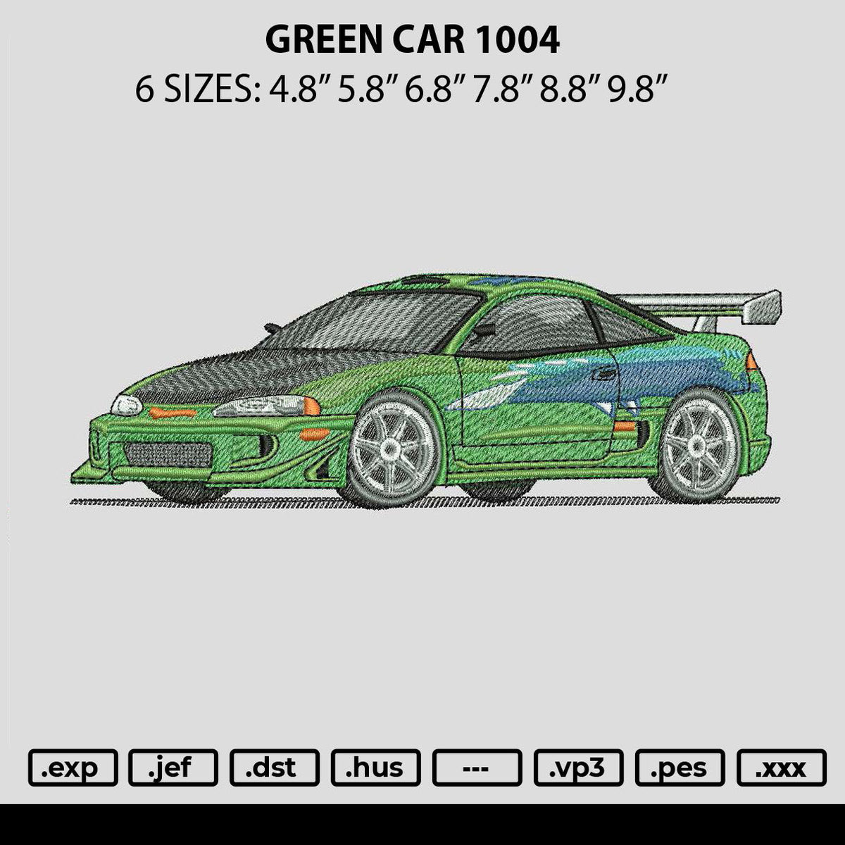 Green Car 1004 Embroidery File 6 sizes