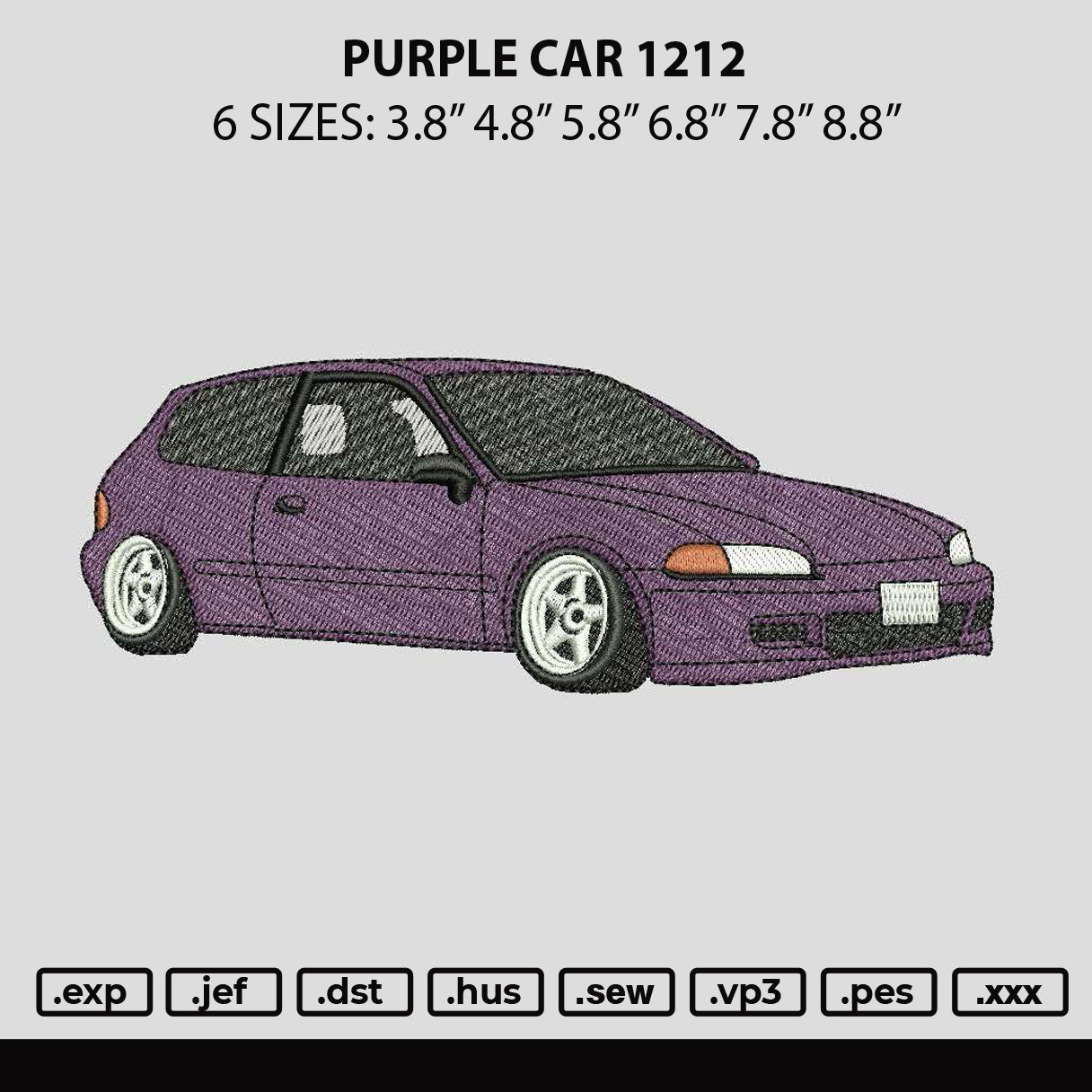 Purple Car 1212 Embroidery File 6 sizes