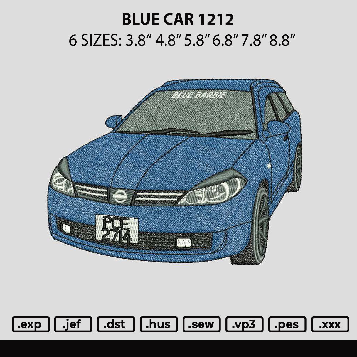 Blue Car 1212 Embroidery File 6 sizes