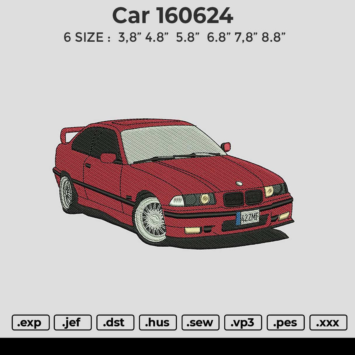 Car 160624 Embroidery File 6 size