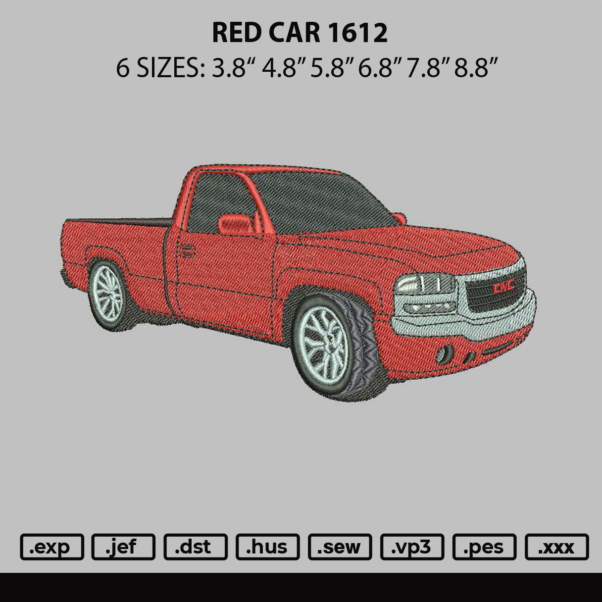 Red Car 1612 Embroidery File 6 sizes
