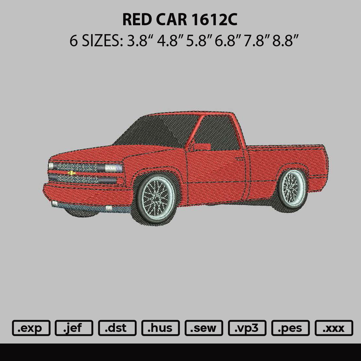Red Car 1612c Embroidery File 6 sizes