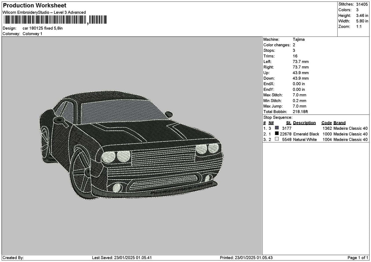 Car 1801a Embroidery File 6 sizes