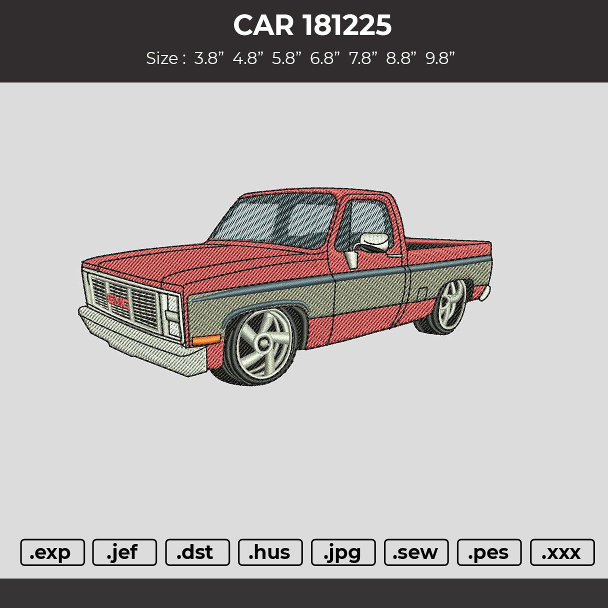 Red Car 181225 Embroidery File 6 sizes