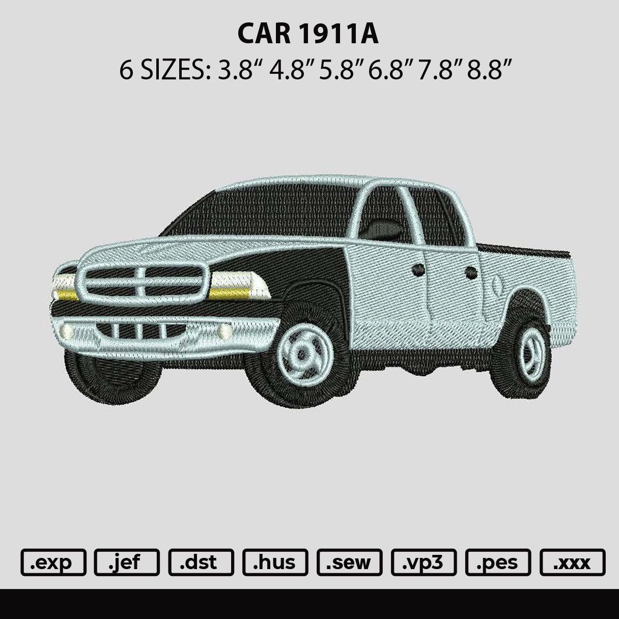 Car 1911a Embroidery File 6 sizes