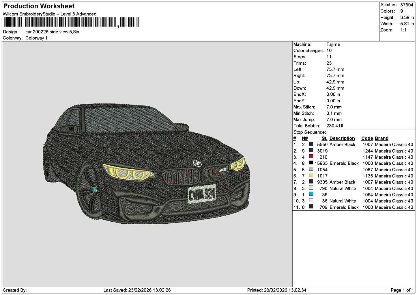 Car 2002a Embroidery File 6 sizes