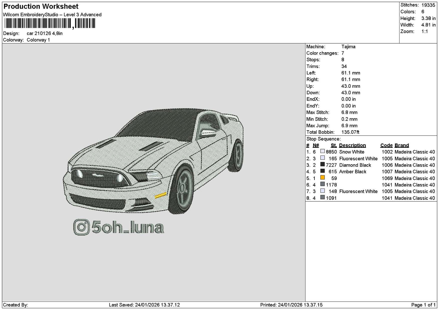 Car 2101 Embroidery File 6 sizes