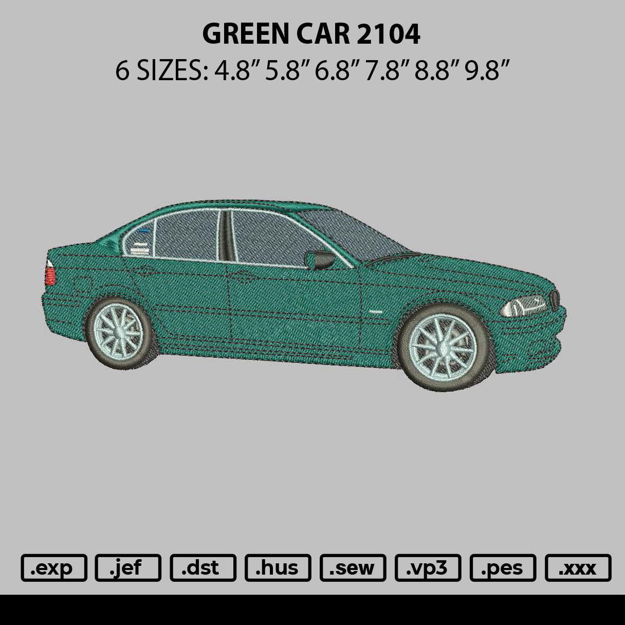 Green Car 2104 Embroidery File 6 sizes