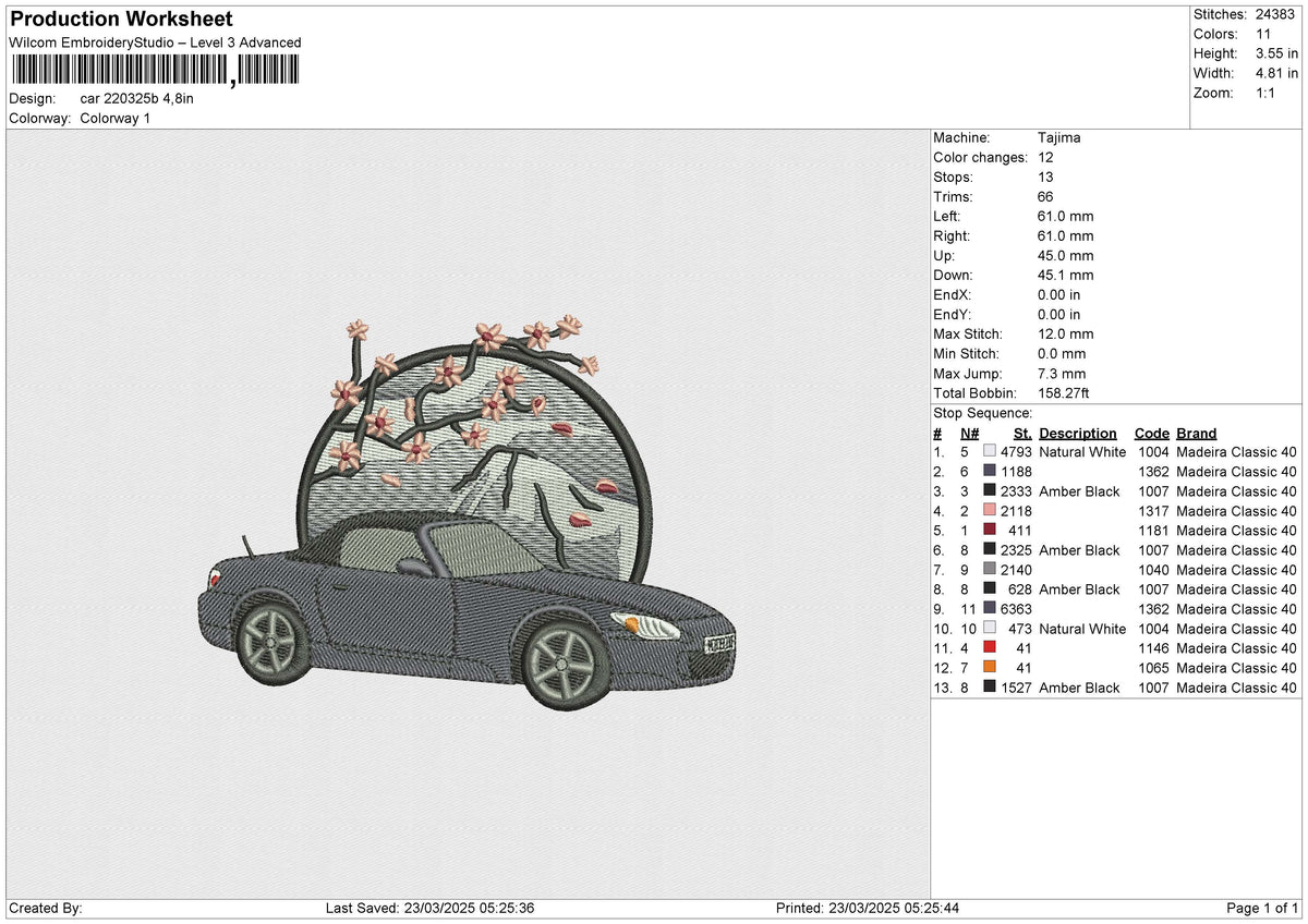 Car 220325b Embroidery File 6 size