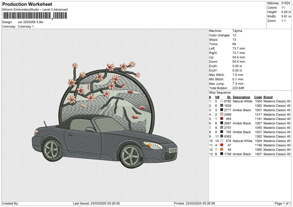 Car 220325b Embroidery File 6 size