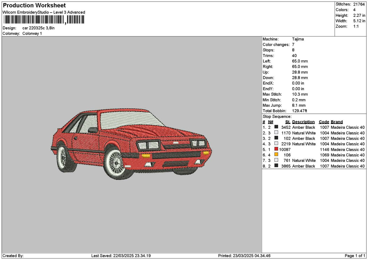 Red Car 2203 Embroidery File 6 sizes