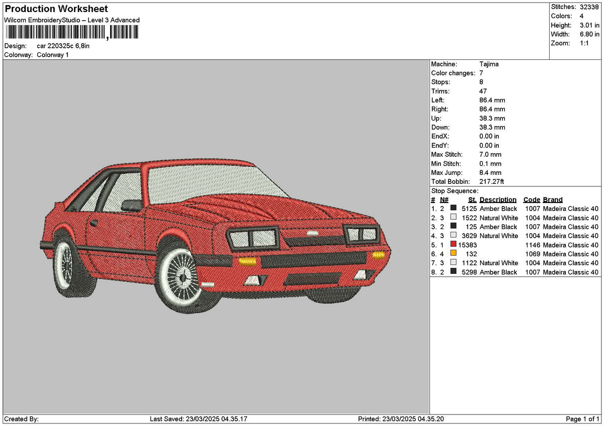 Red Car 2203 Embroidery File 6 sizes