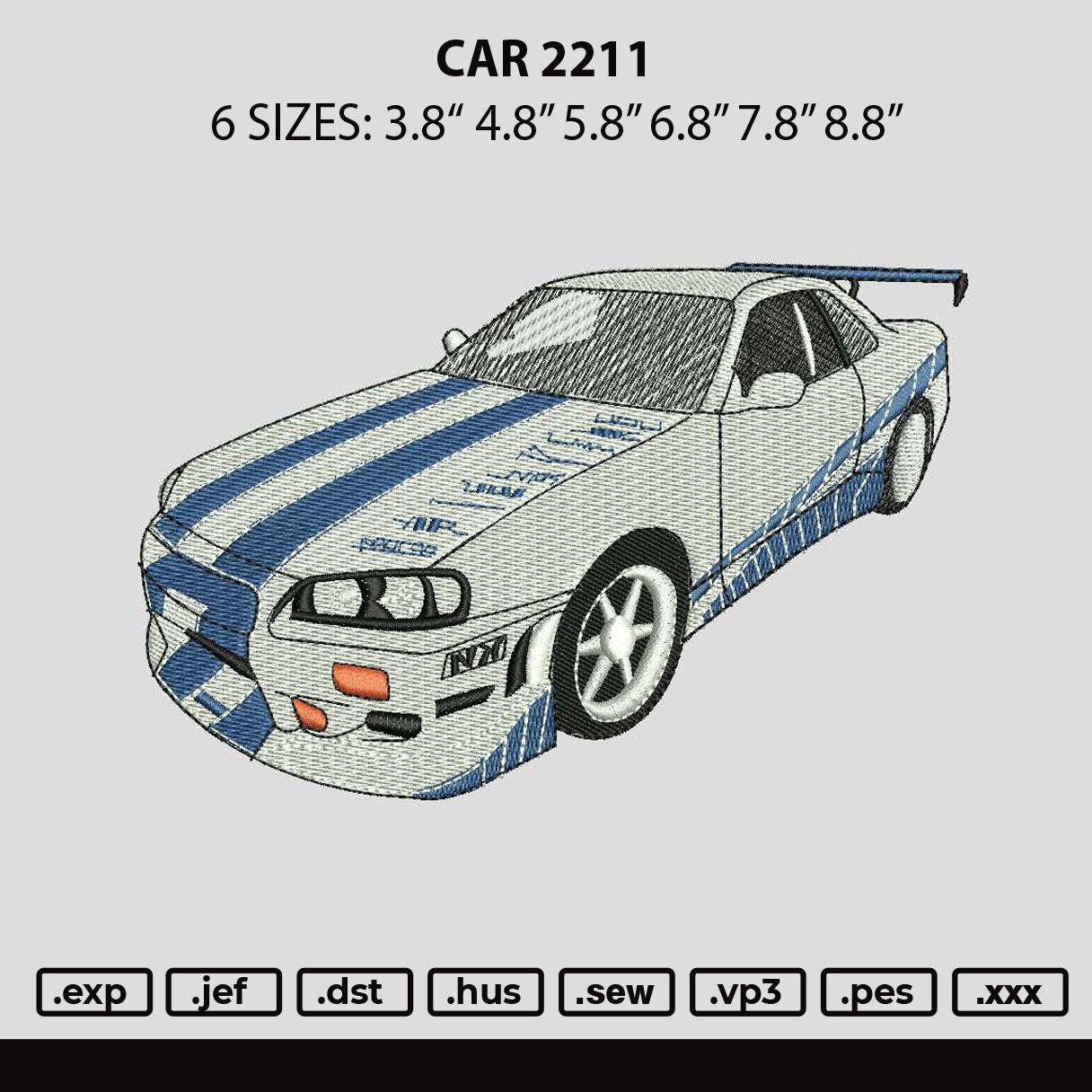 Car 2211 Embroidery File 6 sizes
