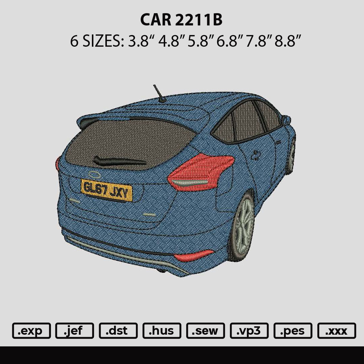 Car 2211b Embroidery File 6 sizes