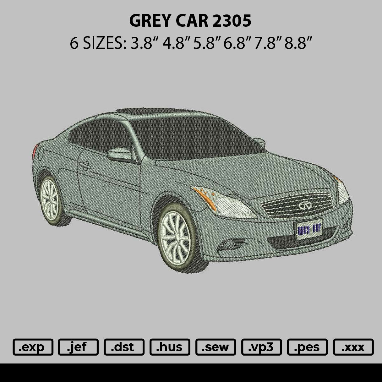 Grey Car 2305 Embroidery File 6 sizes