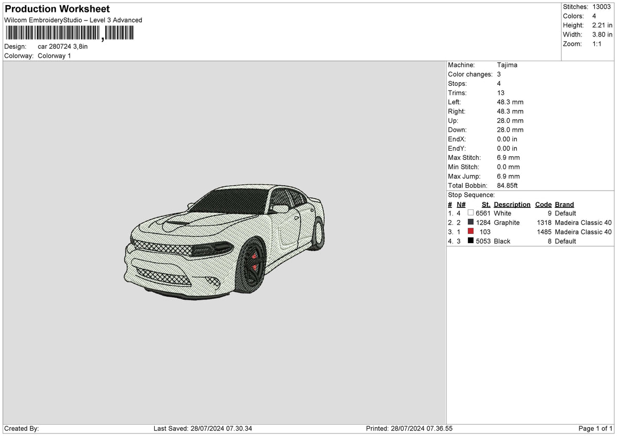 car2807 Embroidery File 4 size