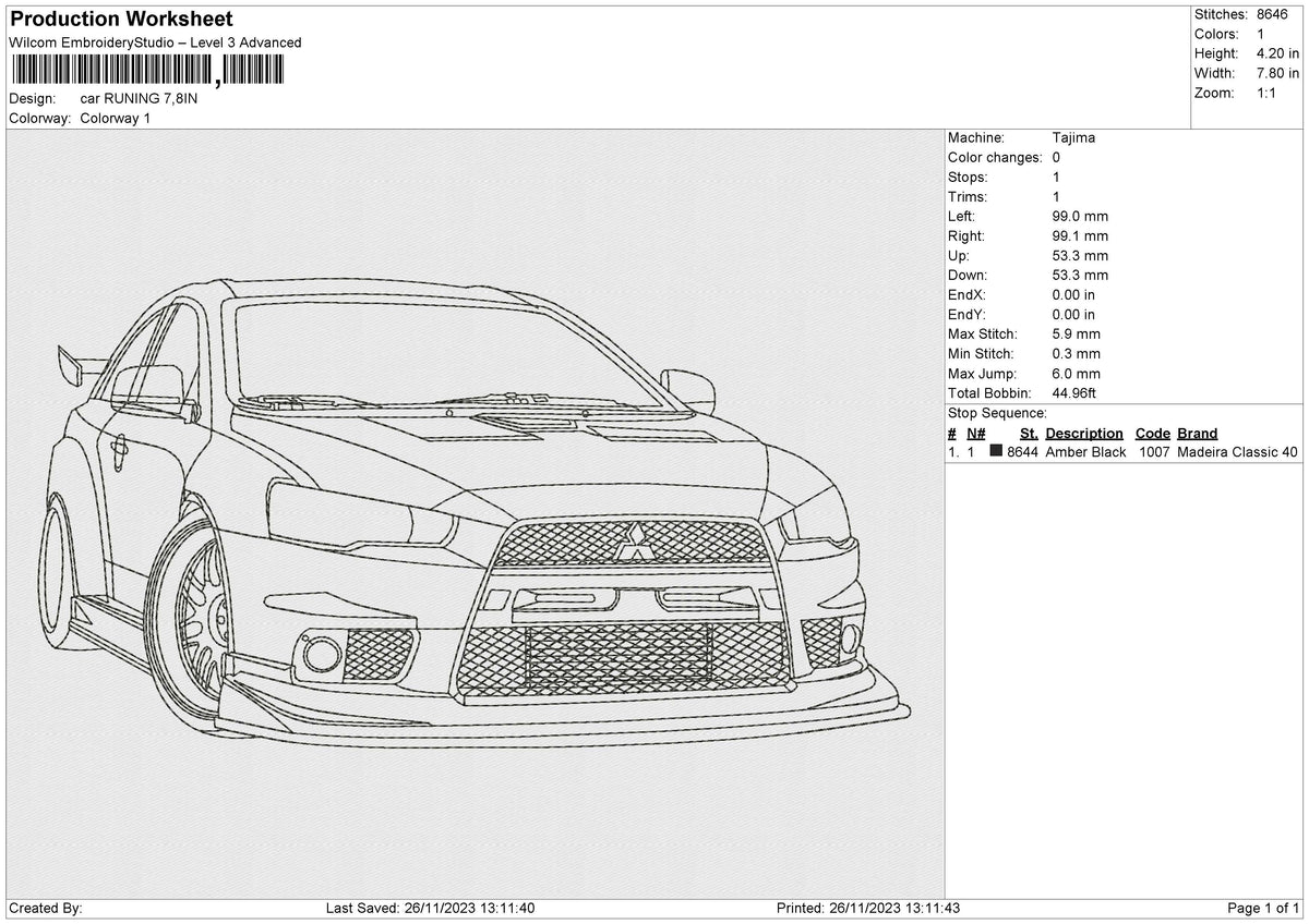 CAR RUNING Embroidery File 6 size