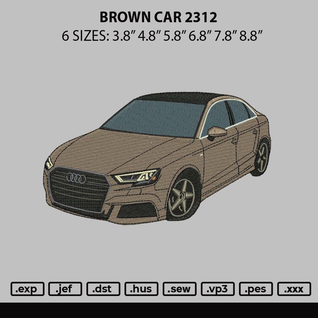 Brown Car 2312 Embroidery File 6 sizes