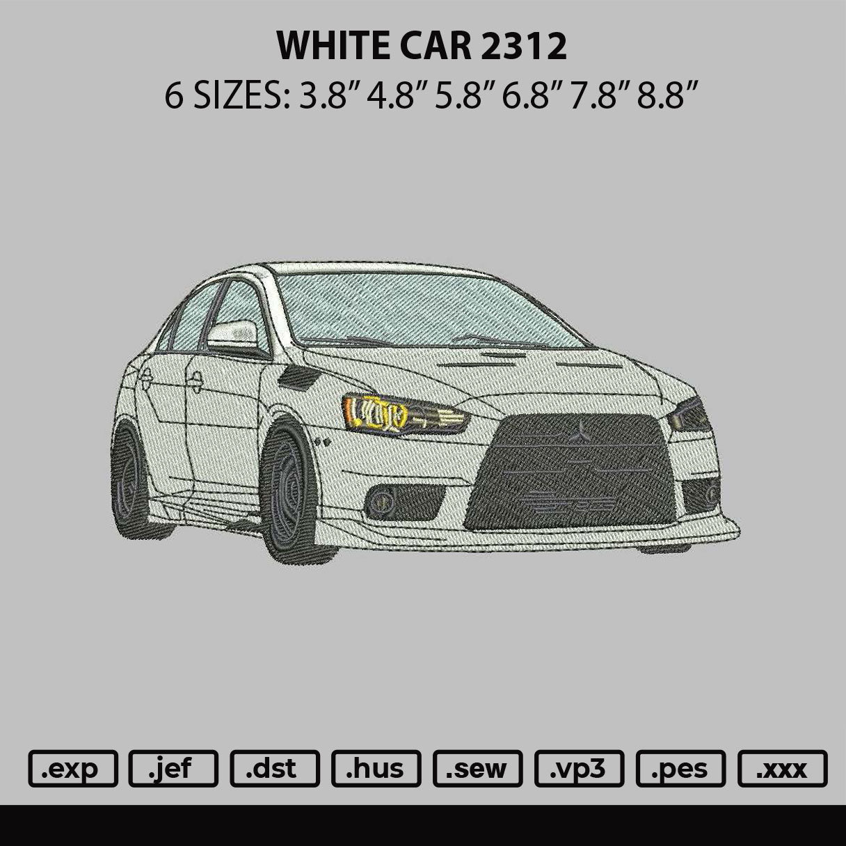 White Car 2312 Embroidery File 6 sizes