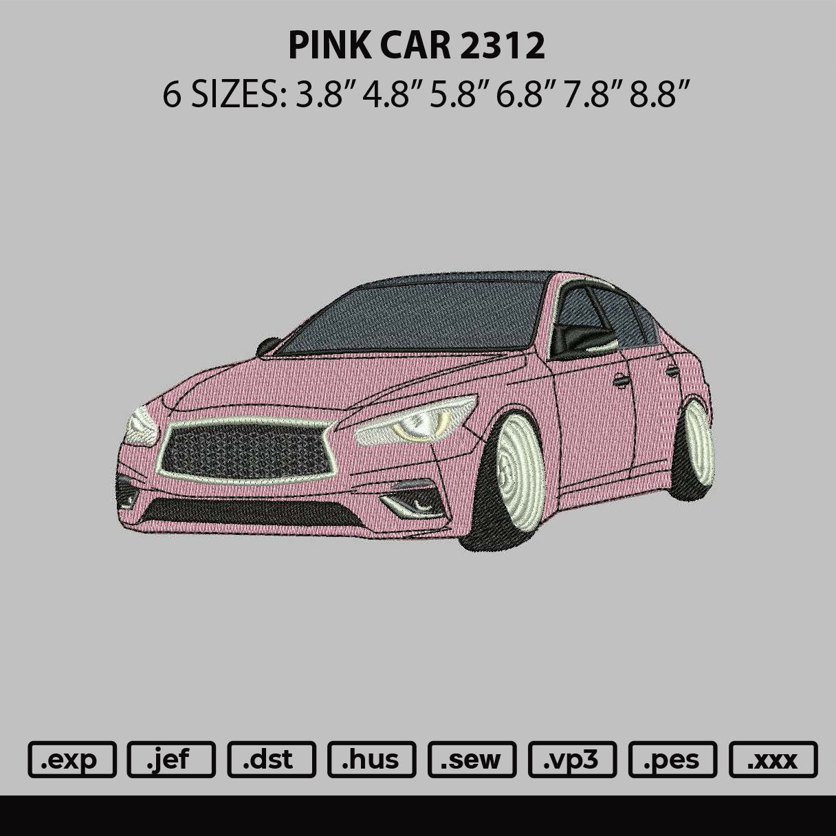 Pink Car 2312 Embroidery File 6 sizes