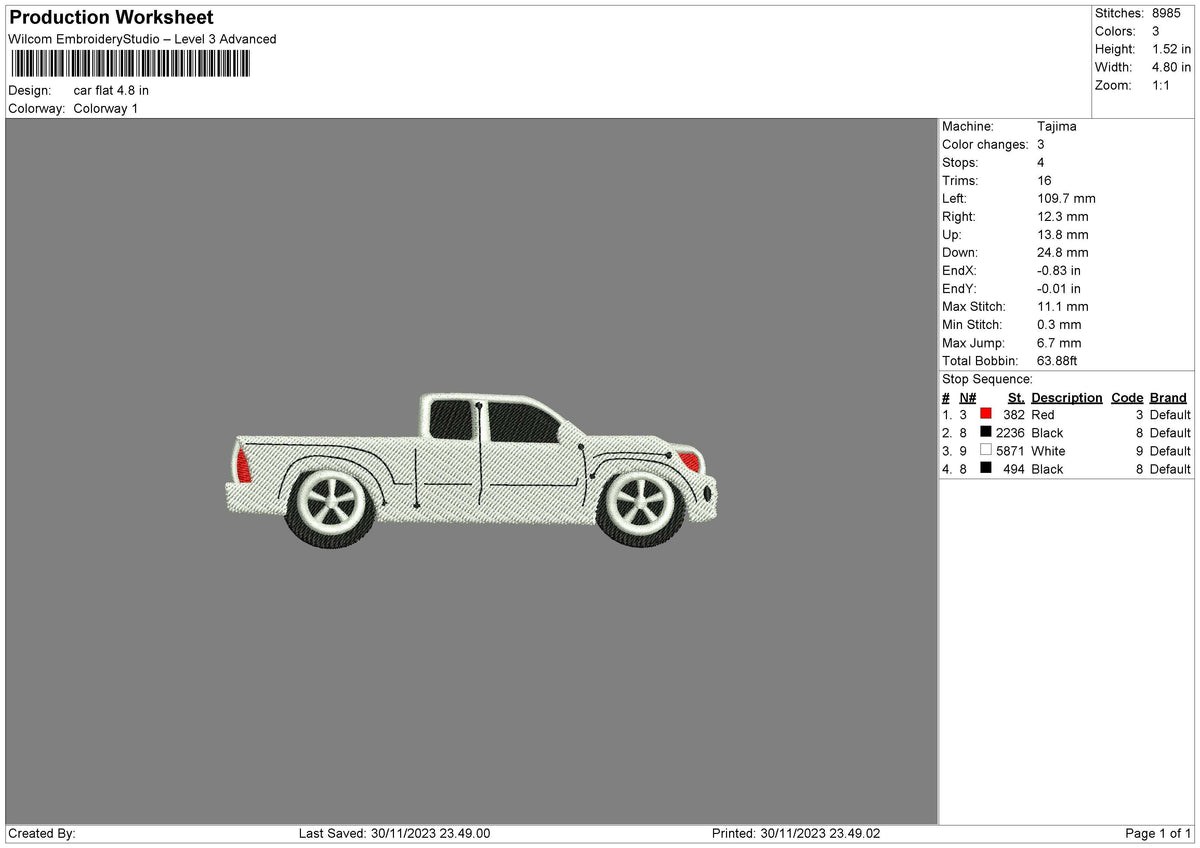 Car Flat Embroidery File 6 sizes
