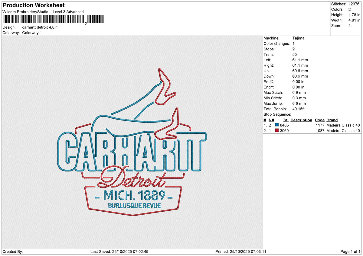 Carhartt detroit Embroidery File 6 size