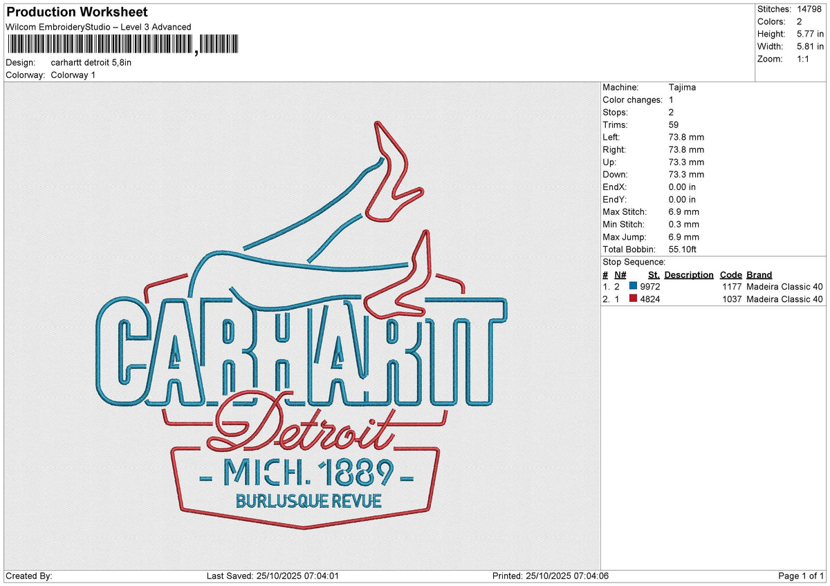 Carhartt detroit Embroidery File 6 size