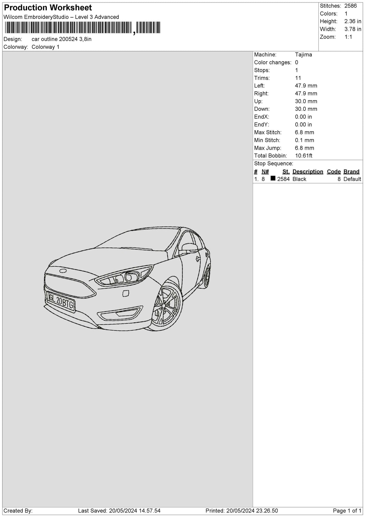 Car Outline 2024 Embroidery File 6 sizes