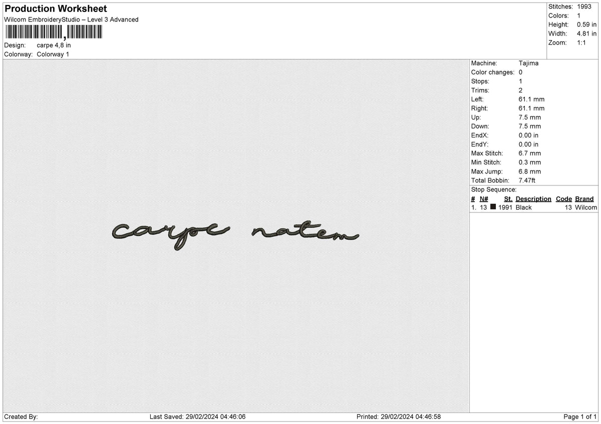 Carpe Embroidery File 6 size