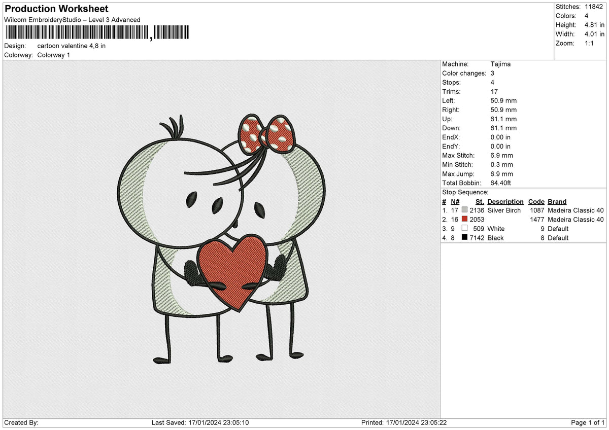 Cartoon Valentine Embroidery File 6 size