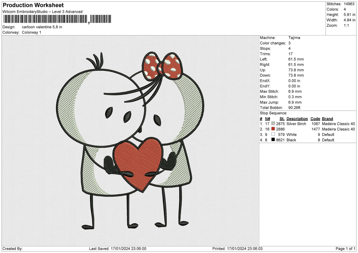 Cartoon Valentine Embroidery File 6 size