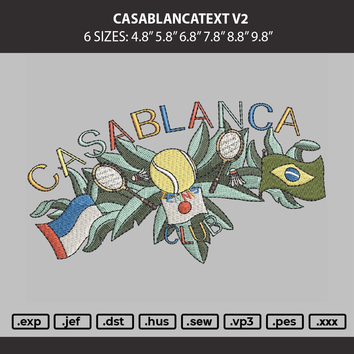 Casablancatext V2 Embroidery File 6 sizes