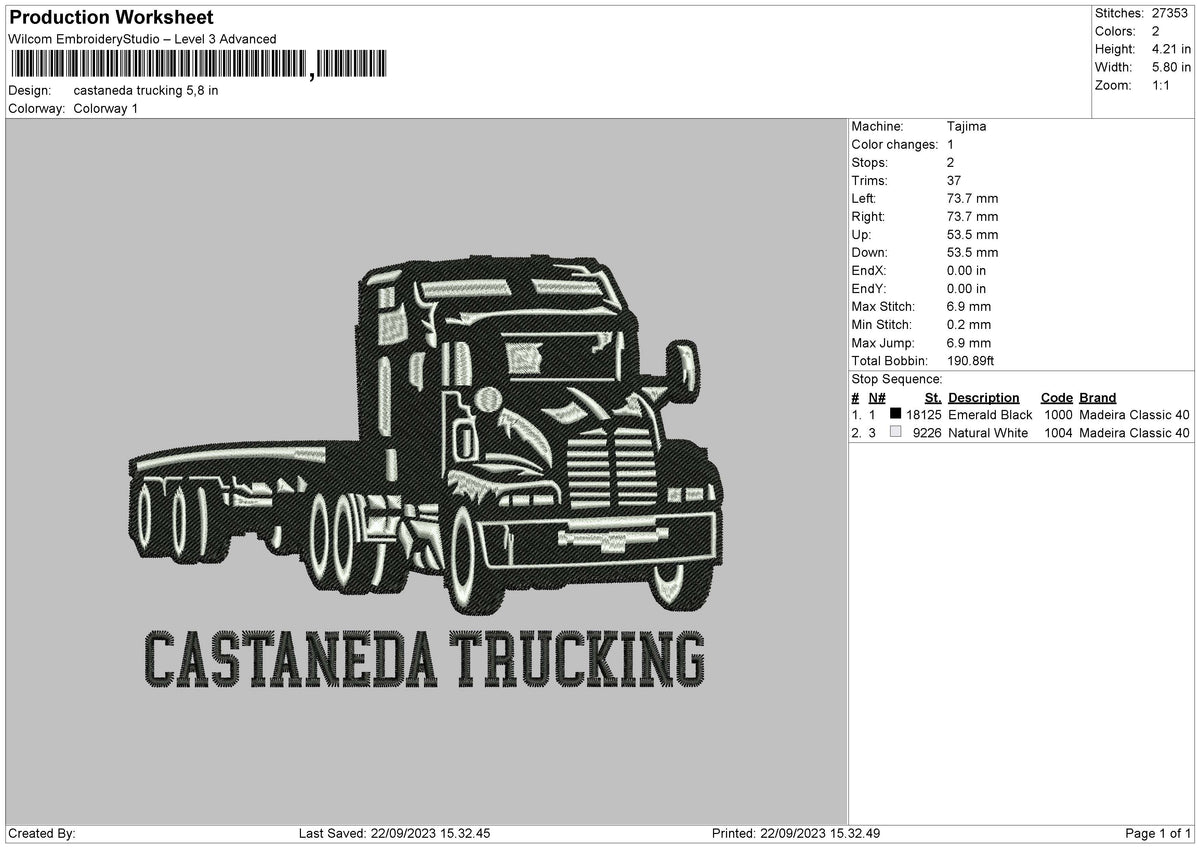 Cestaneda Truck Embroidery File 6 sizes