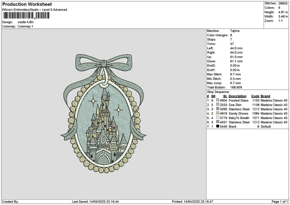 Castle 1404 Embroidery File 6 sizes