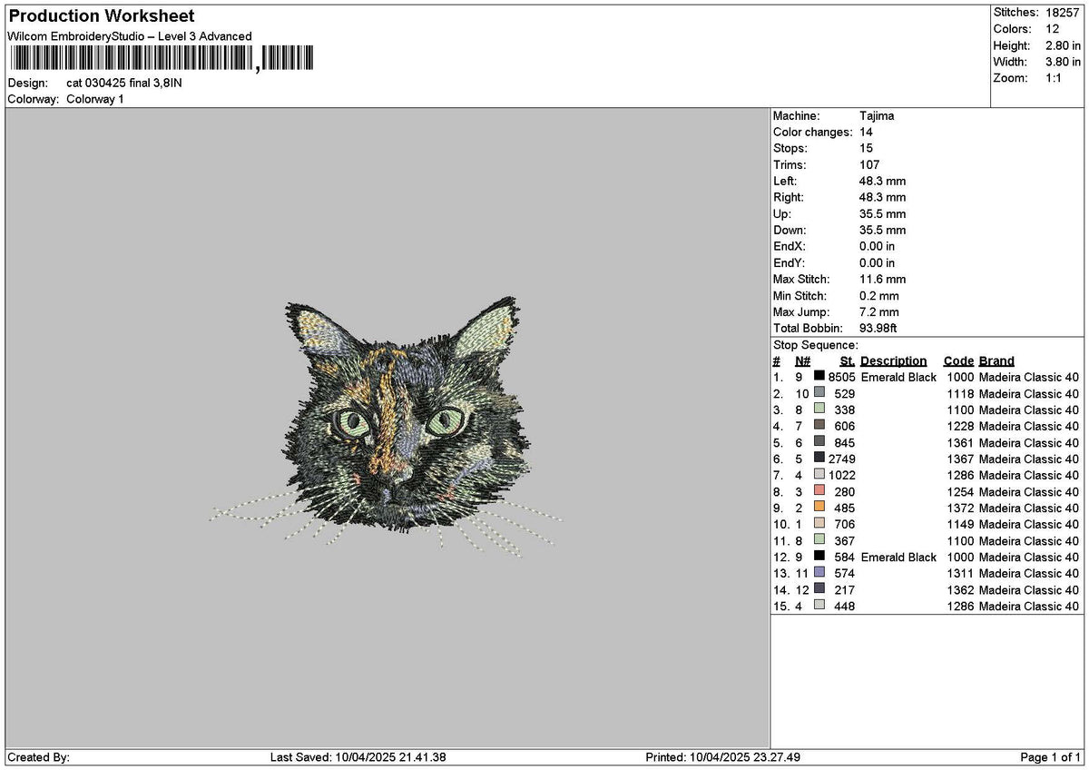 Cat 0304 Embroidery File 6 sizes
