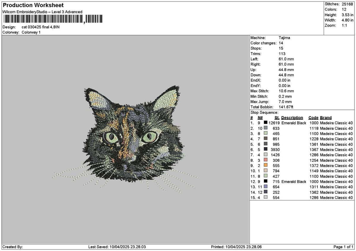 Cat 0304 Embroidery File 6 sizes