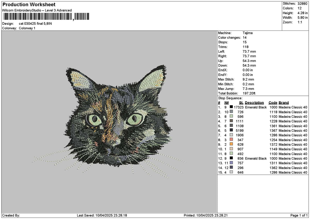 Cat 0304 Embroidery File 6 sizes