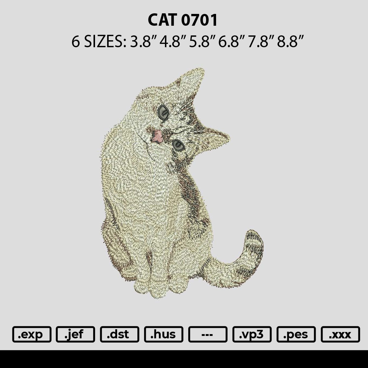 Cat 0701 Embroidery File 6 sizes