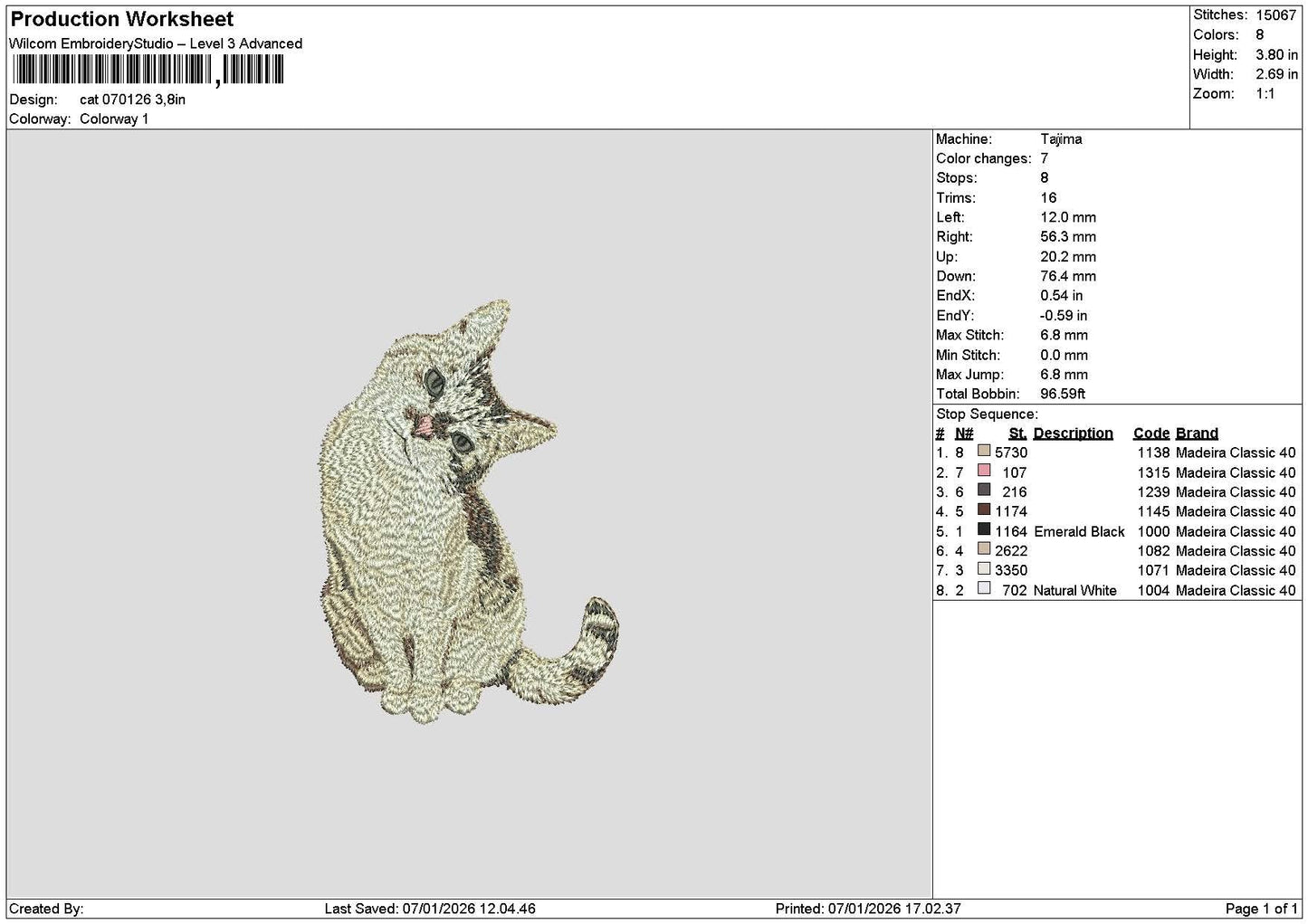 Cat 0701 Embroidery File 6 sizes