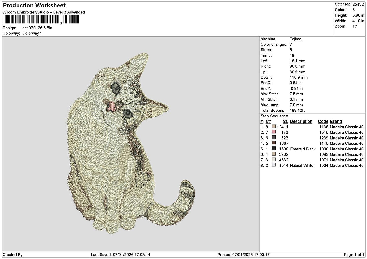 Cat 0701 Embroidery File 6 sizes