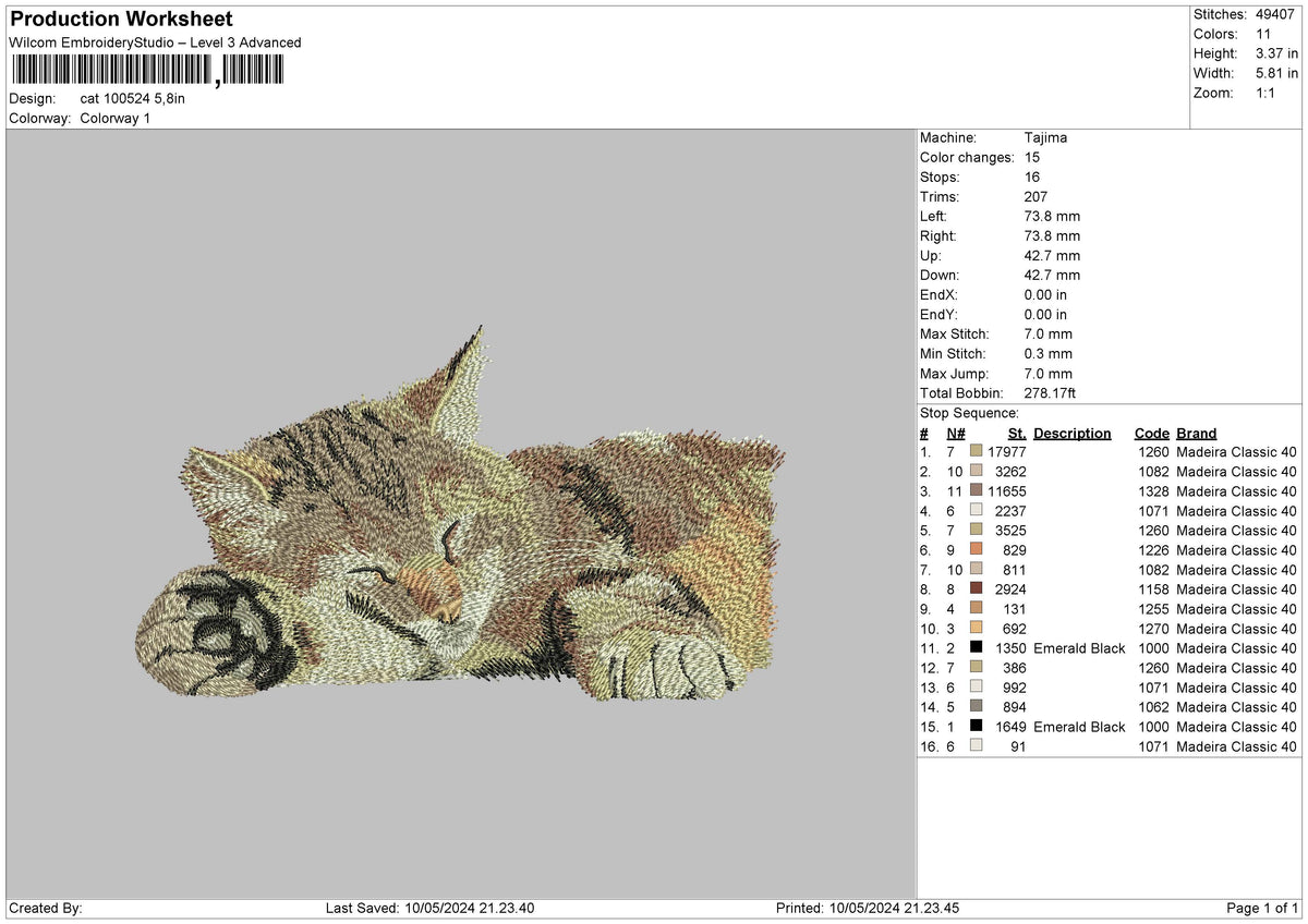 Cat 1024 Embroidery File 6 sizes