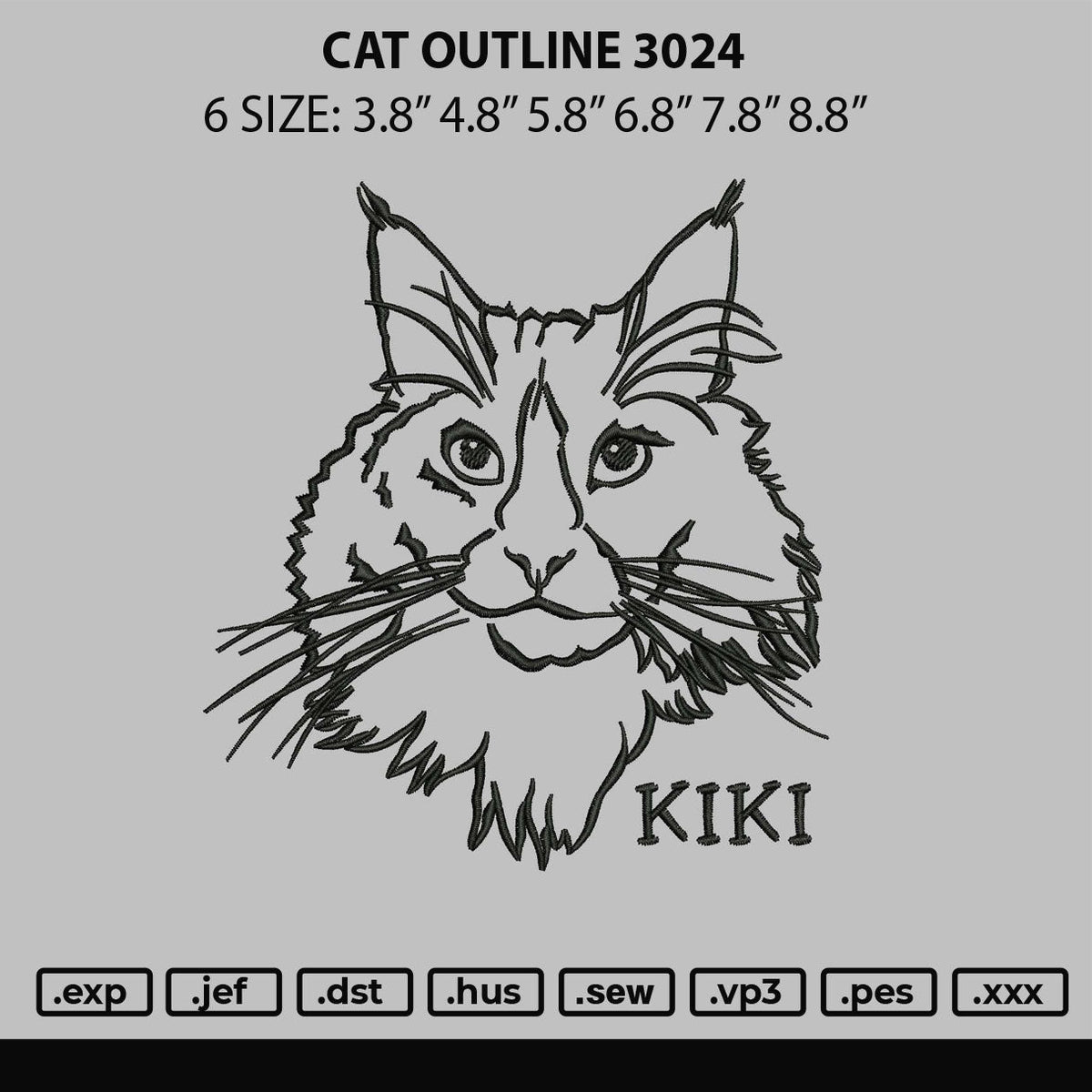 Cat Outline 3024 Embroidery File 6 sizes