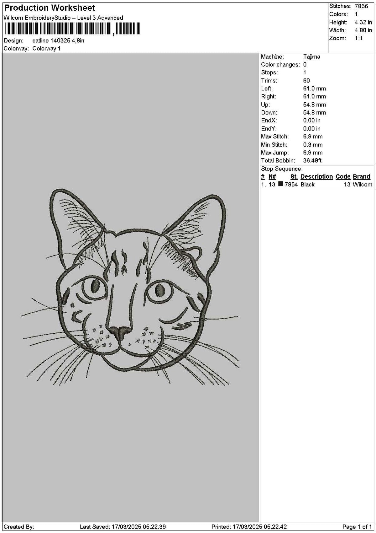 Cat Outline 1304 Embroidery File 6 sizes