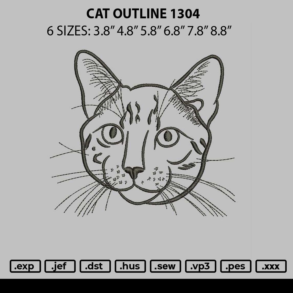 Cat Outline 1304 Embroidery File 6 sizes