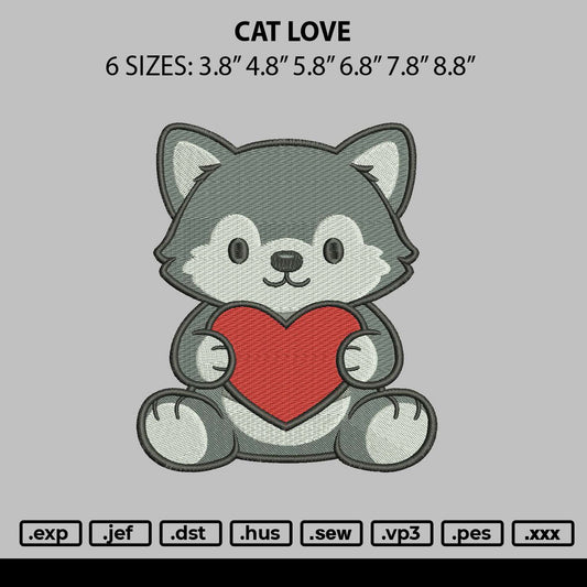 Cat Love Embroidery File 6 sizes