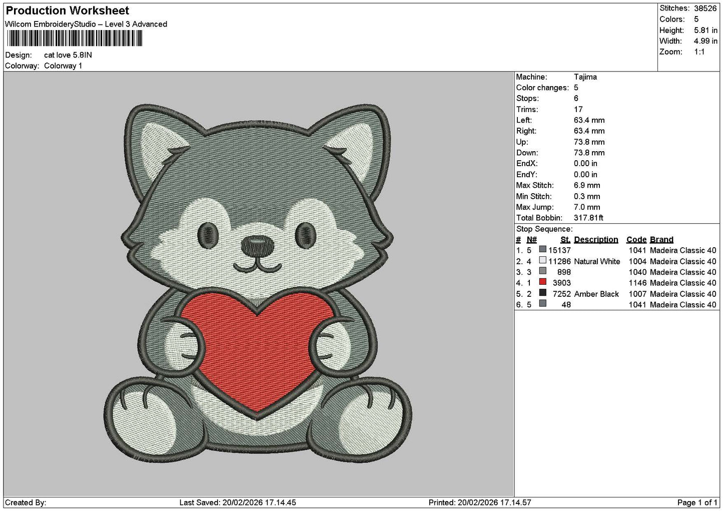 Cat Love Embroidery File 6 sizes