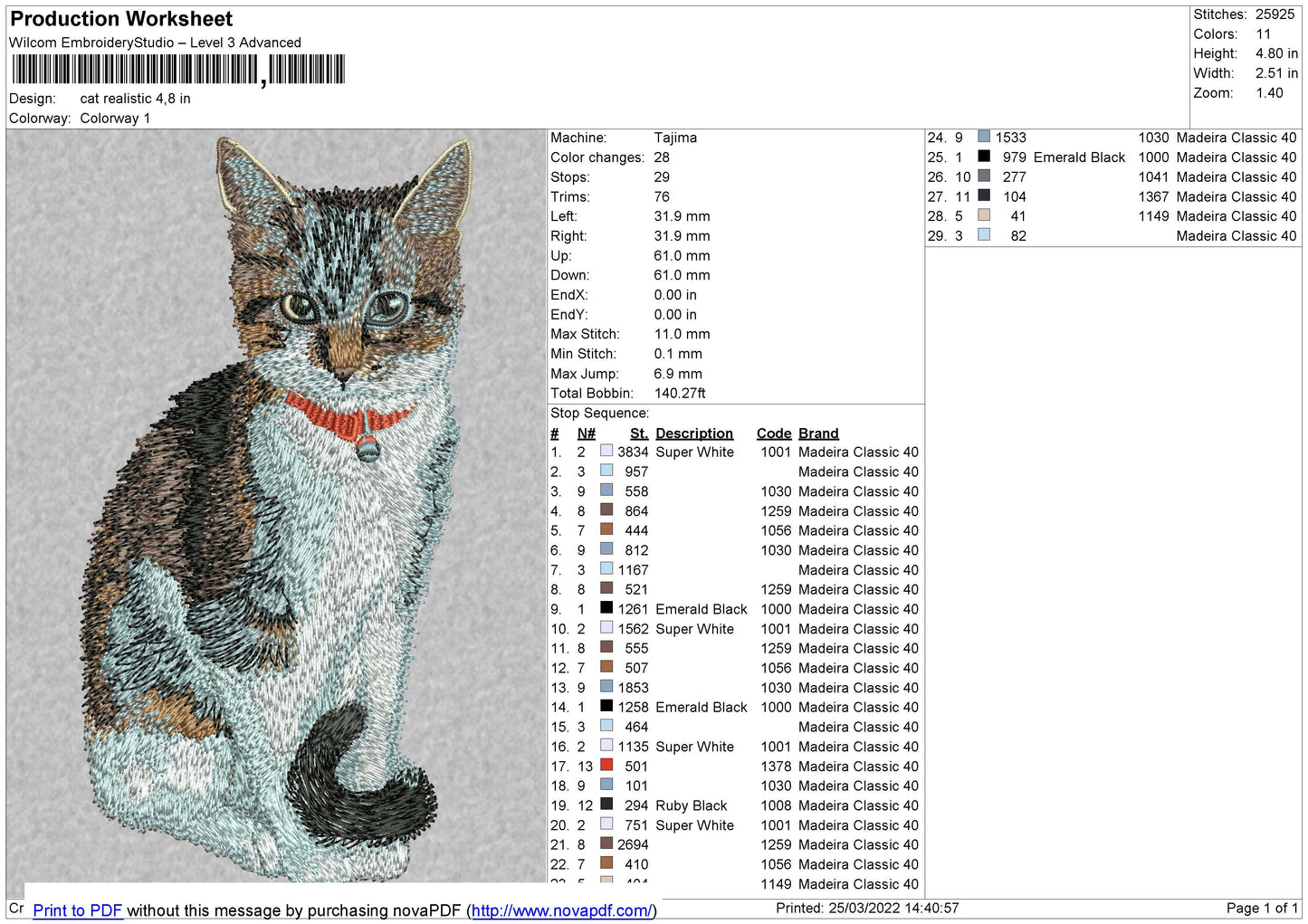 Cat Realistic v3 Embroidery
