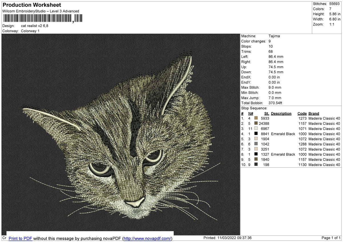 Cat Realist v2 Embroidery